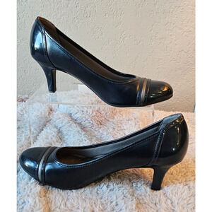 LifeStride Womens Petunia Slip On Dressy Round Toe Heels‎ Shoes NAVY 9.5M
